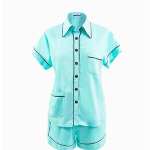 Patini Aqua Short Sleeve Bamboo Pajama Set with Black Trim